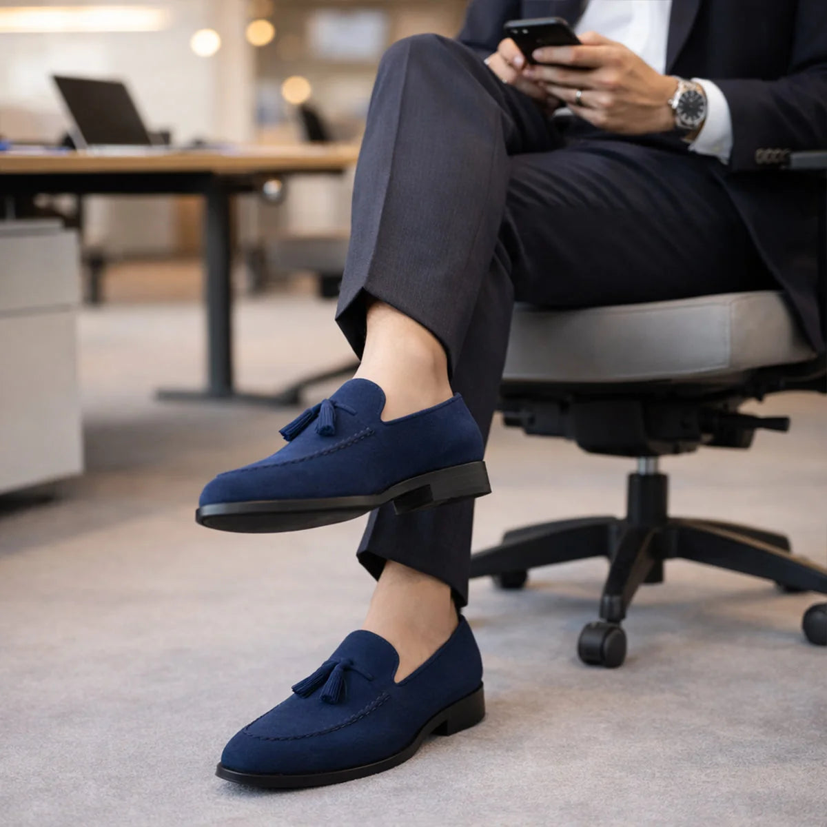 Men's Loafers Suede Tassel Slip-On