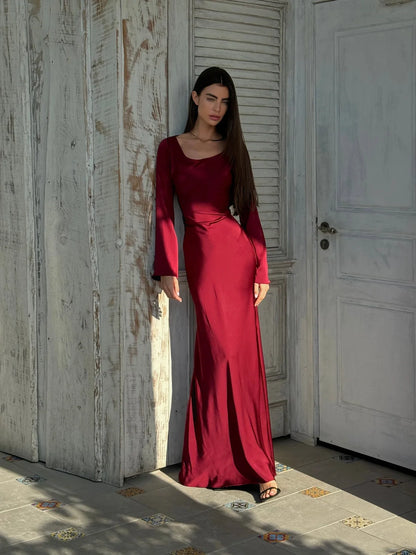 Wedding Guest Dress – Black Long Sleeve Maxi