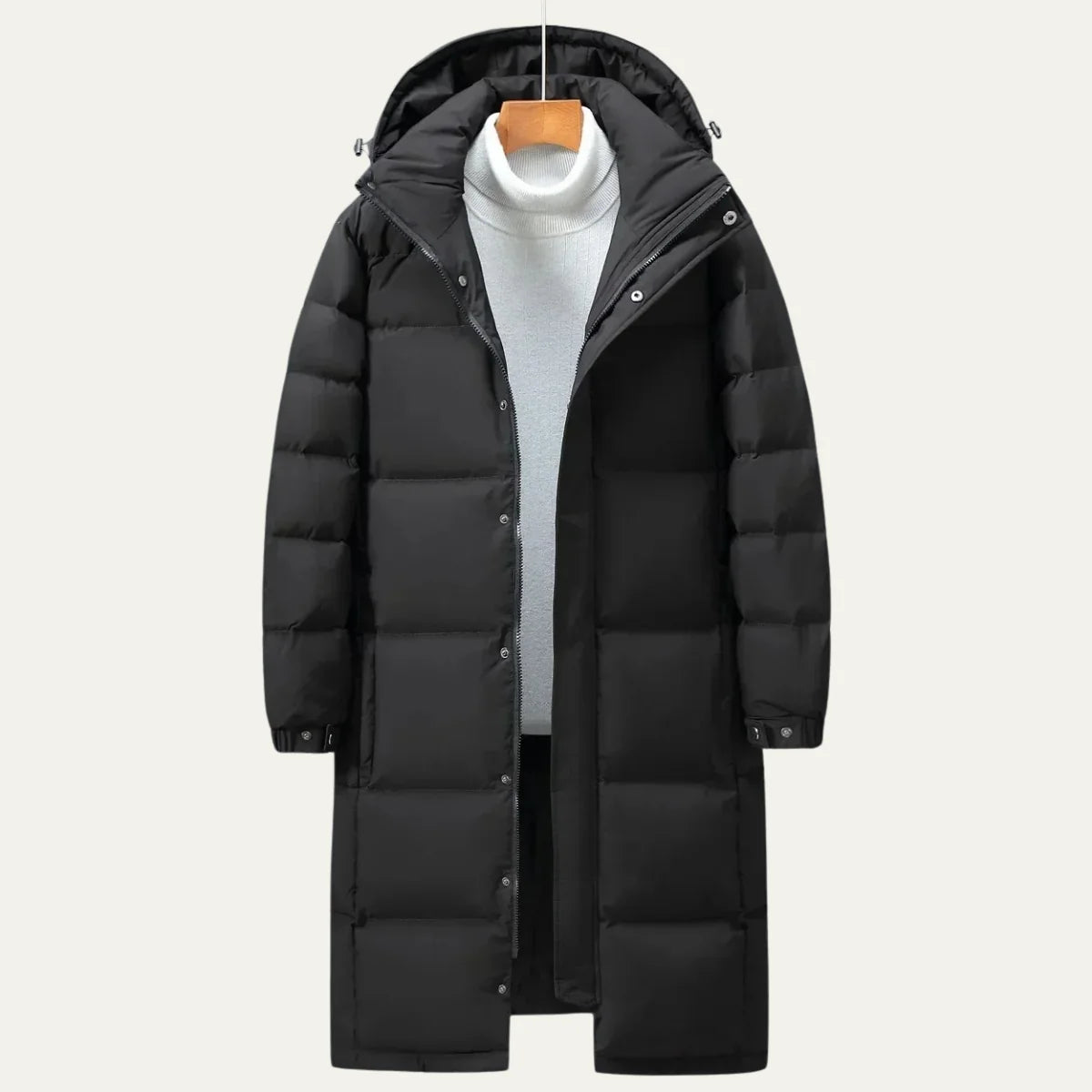 Men's Hooded Puffer Jacket – White Quilted Longline