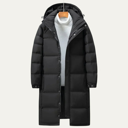 Men's Hooded Puffer Jacket – White Quilted Longline