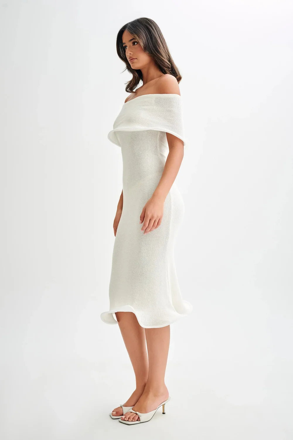 Sweater Dress – Black Off-Shoulder Midi