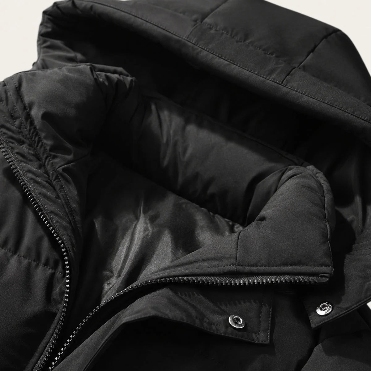 Men's Puffer Jacket – Black Hooded Insulated