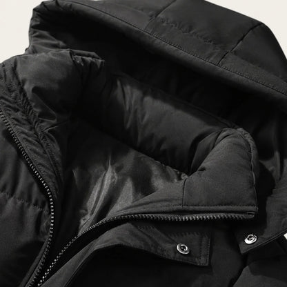Men's Puffer Jacket – Black Hooded Insulated