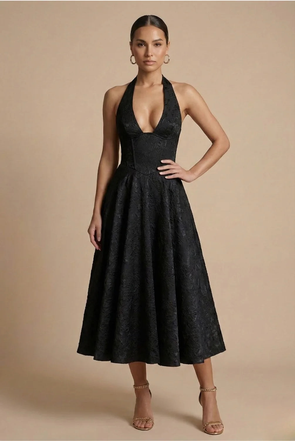 Juliet | Jacquard Halter Midi Dress A-Line