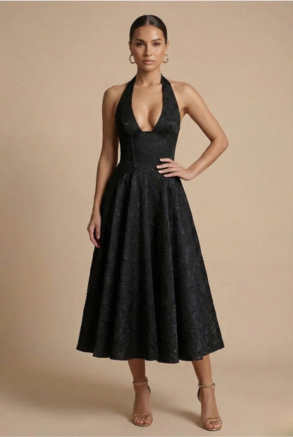 Juliet | Jacquard Halter Midi Dress A-Line