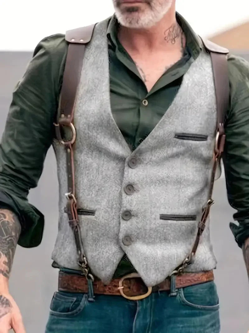 Men's Vest – Black Vintage Buckle Strap