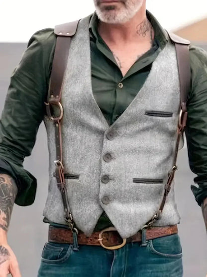 Men's Vest – Black Vintage Buckle Strap