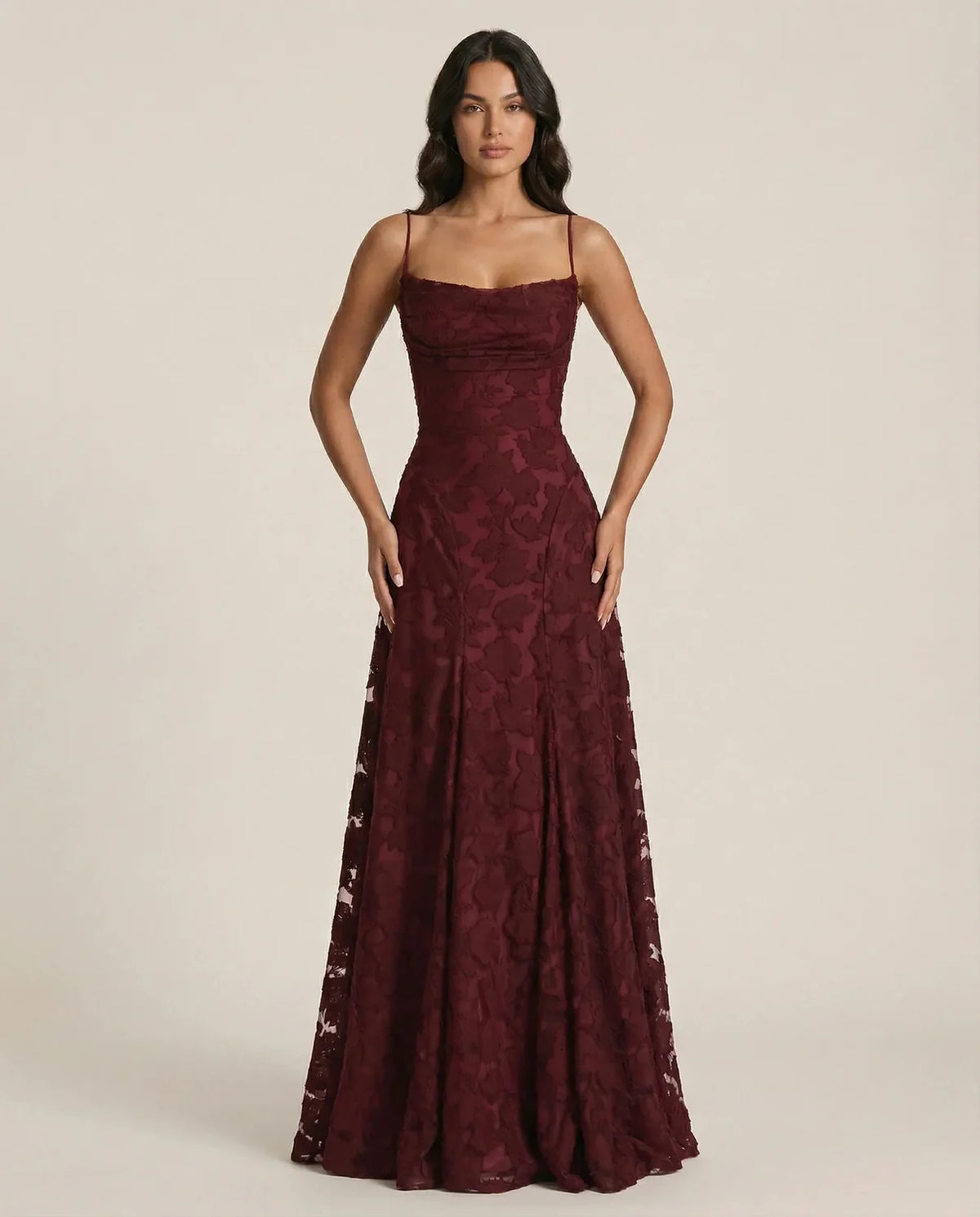 Wedding Guest Dress – Red Lace A-Line Maxi
