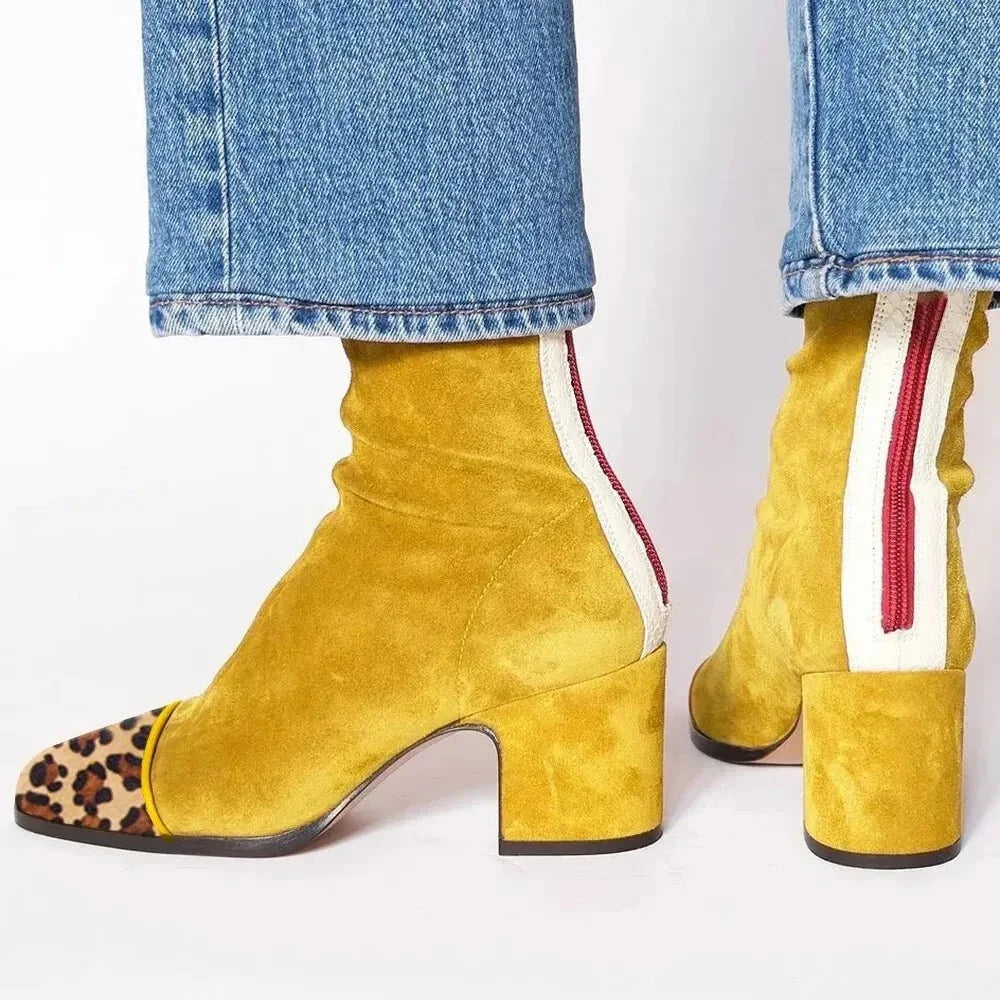 Luisa | Suede Block Heel Ankle Boots Square Toe