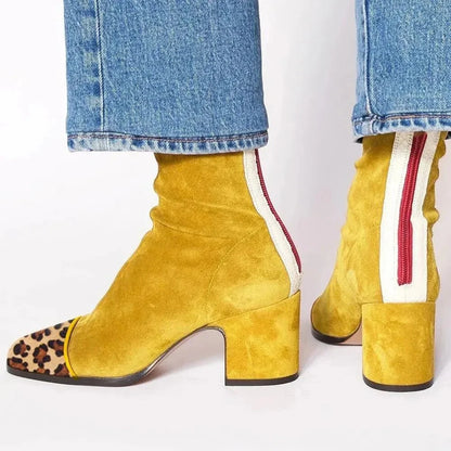 Luisa | Suede Block Heel Ankle Boots Square Toe