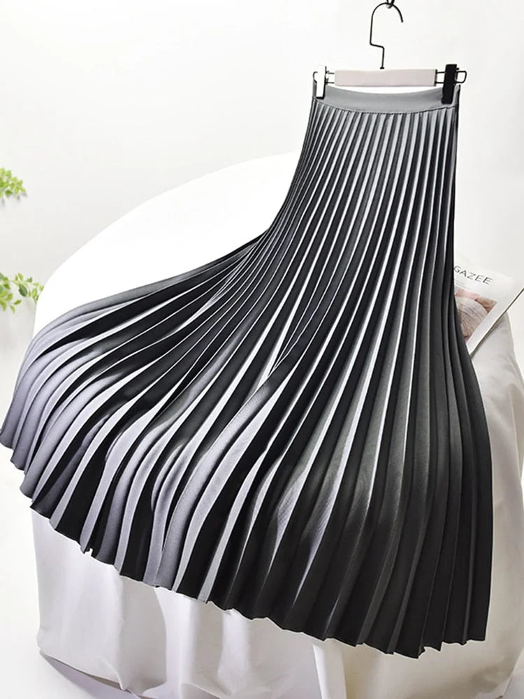 Pleated Midi Skirt with High Waist