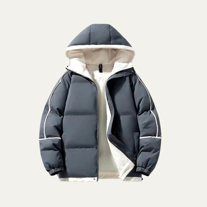 Men's Hooded Puffer Jacket – Black Contrast Piping
