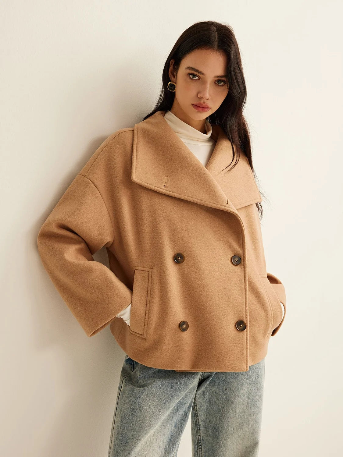 Wool Coat – Khaki Cropped Wool-Blend