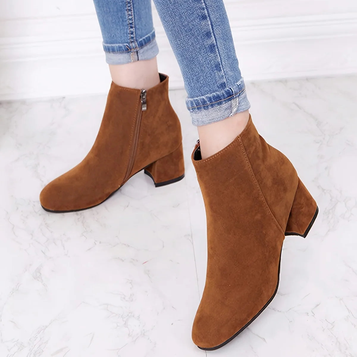 Suede-Look Chelsea Ankle Boots with a Comfortable Low Heel