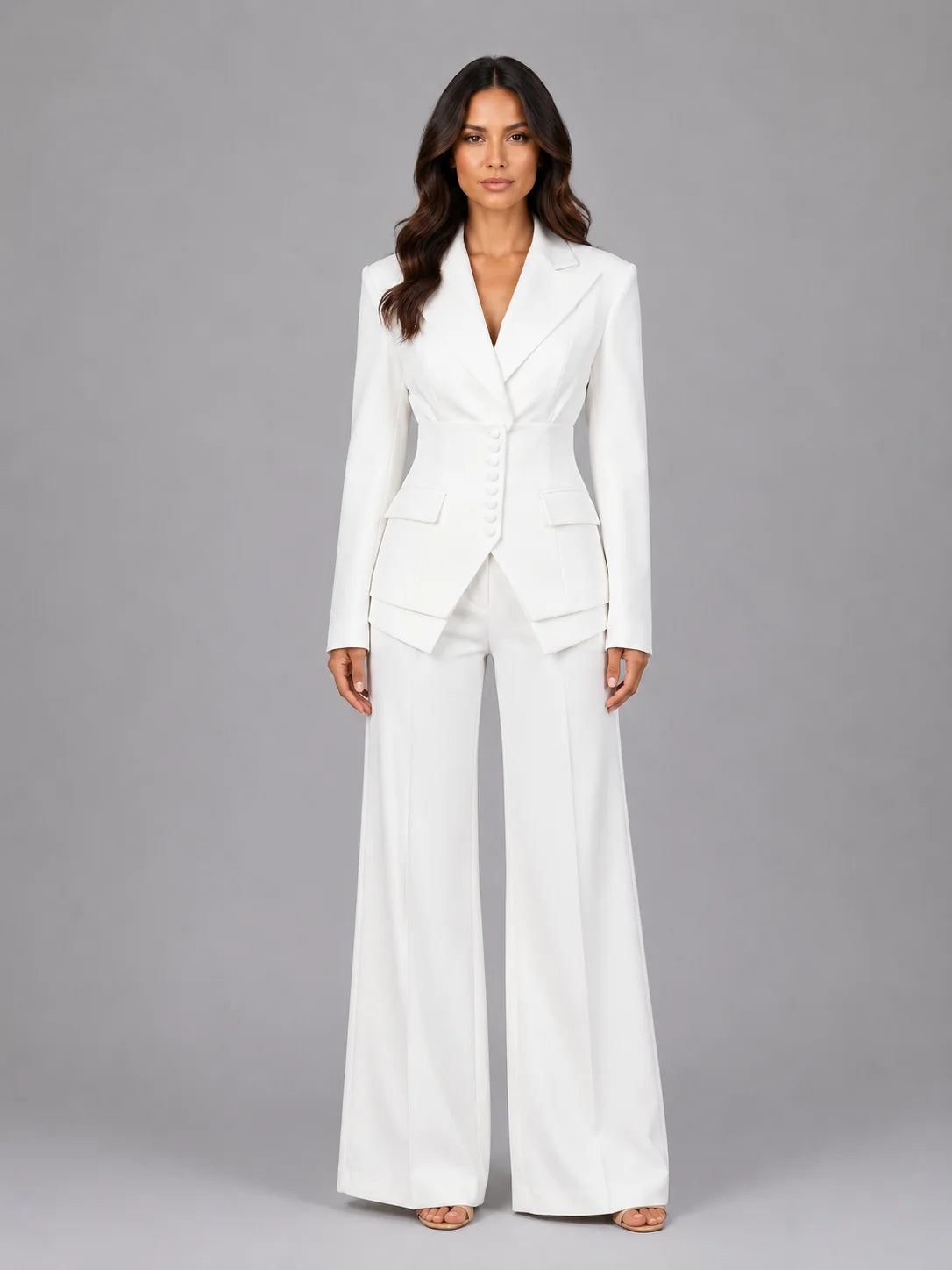 Three-Piece Pant Suit Set with Wide-Leg Trousers