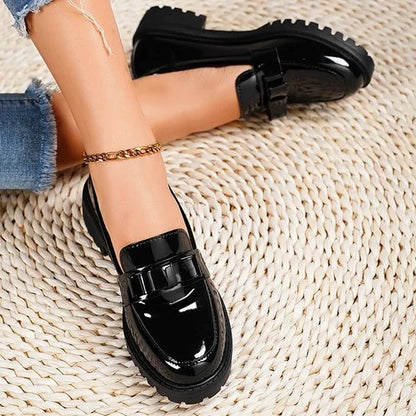 Patent Platform Loafers with Bow