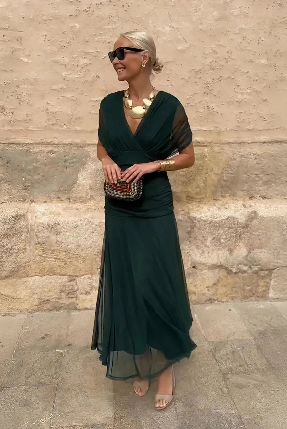 Wedding Guest Dress – Bordeaux Chiffon Sleeve Maxi