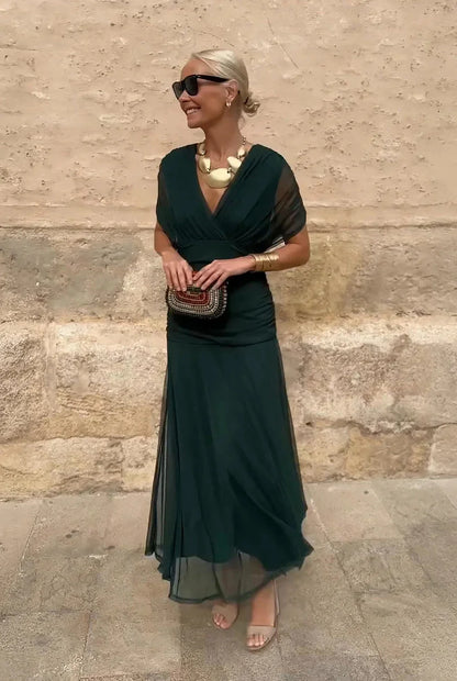 Wedding Guest Dress – Bordeaux Chiffon Sleeve Maxi