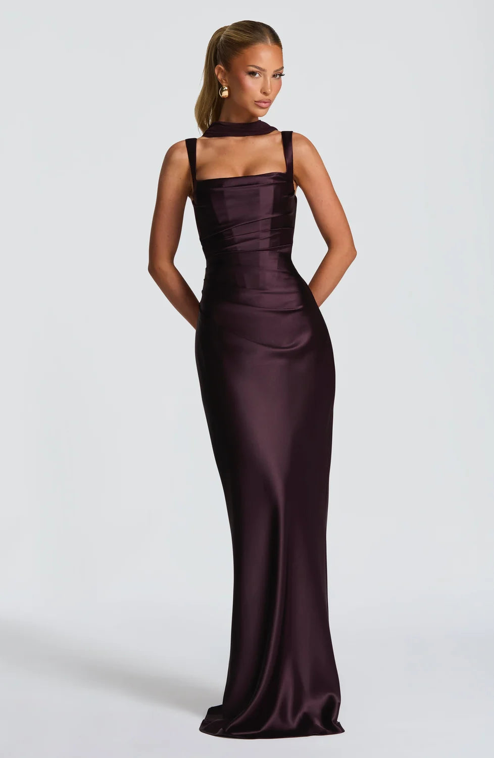 Margaux | Pleated Satin Maxi Dress