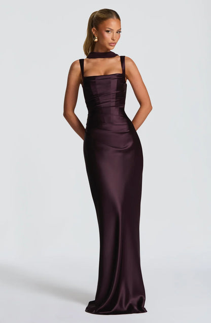 Margaux | Pleated Satin Maxi Dress