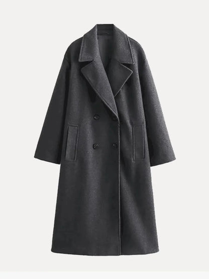 Wool Coat – Beige Double-Breasted Long Wool-Blend