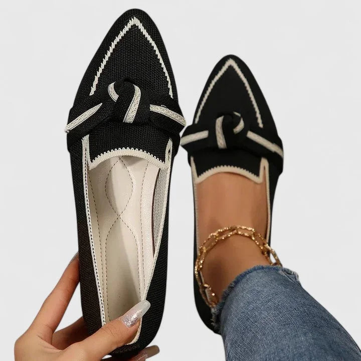 Maricela | Pointed Toe Knit Flats with Knot