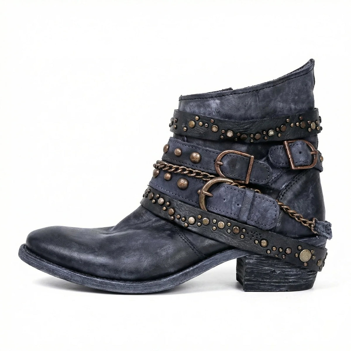 Ankle Boots Studded Buckle Strap
