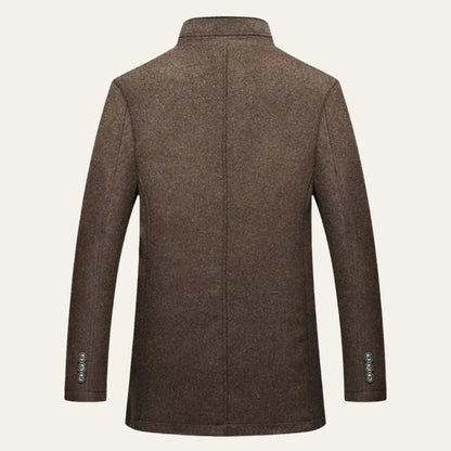 Men's Wool Coat – Black Stand Collar Overcoat