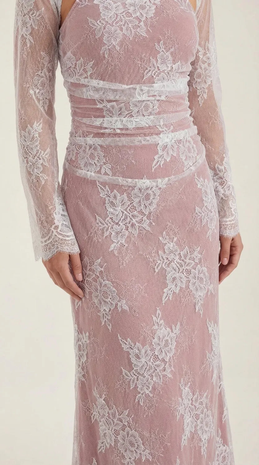 Lace Maxi Dress – Ivory White Long Sleeve Square Neck