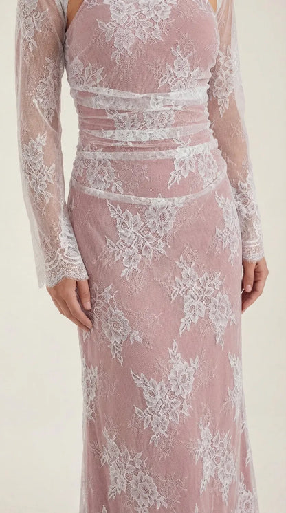 Lace Maxi Dress – Ivory White Long Sleeve Square Neck