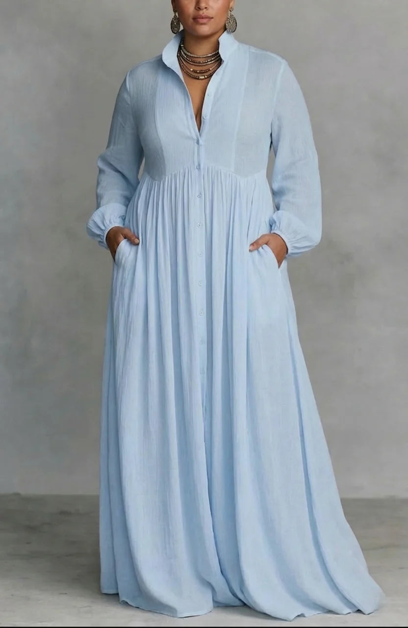 Long Sleeve Button-Front Maxi Dress