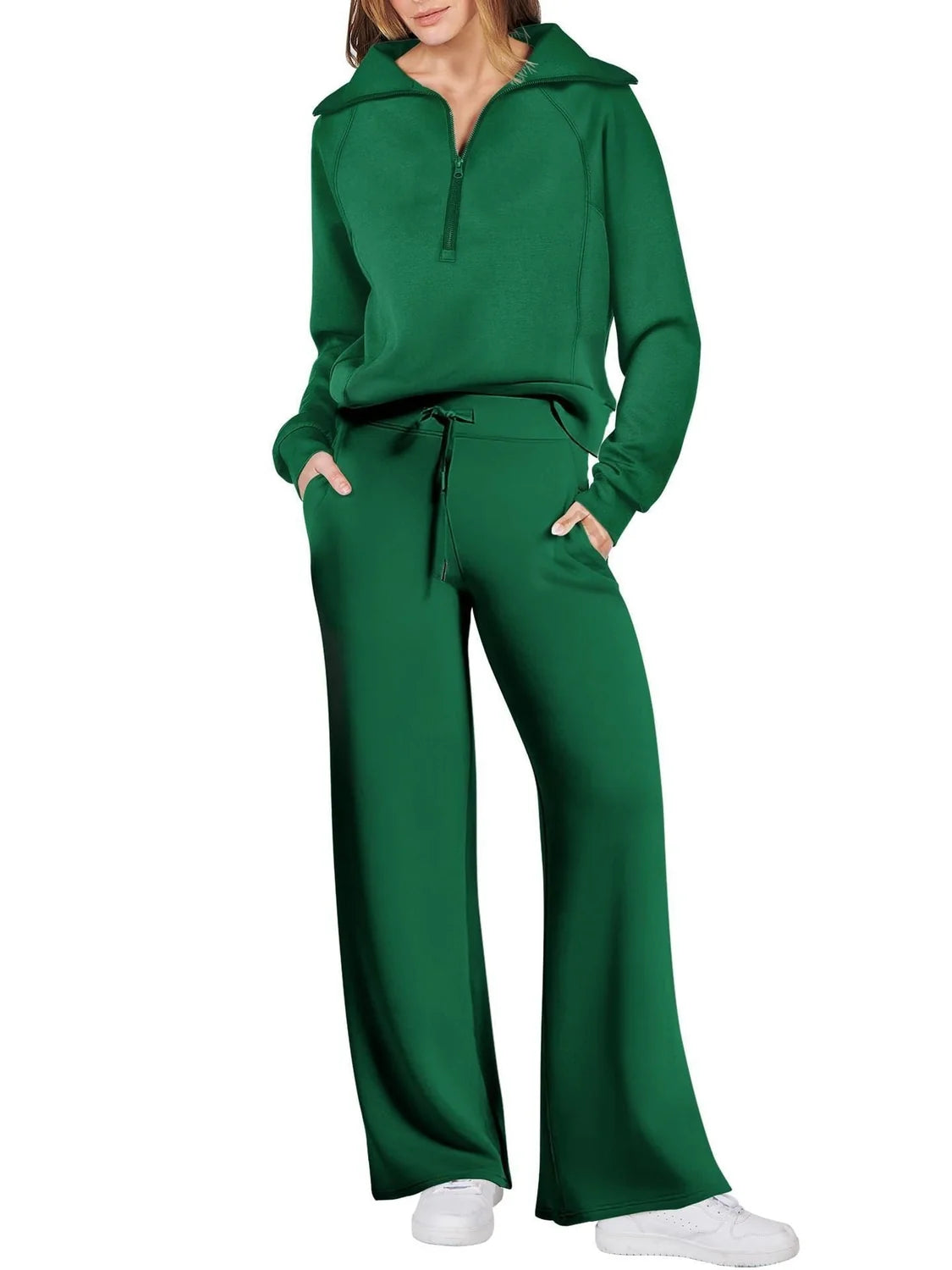 Two-Piece Lounge Set with Half-Zip Hoodie and Wide-Leg Sweatpants