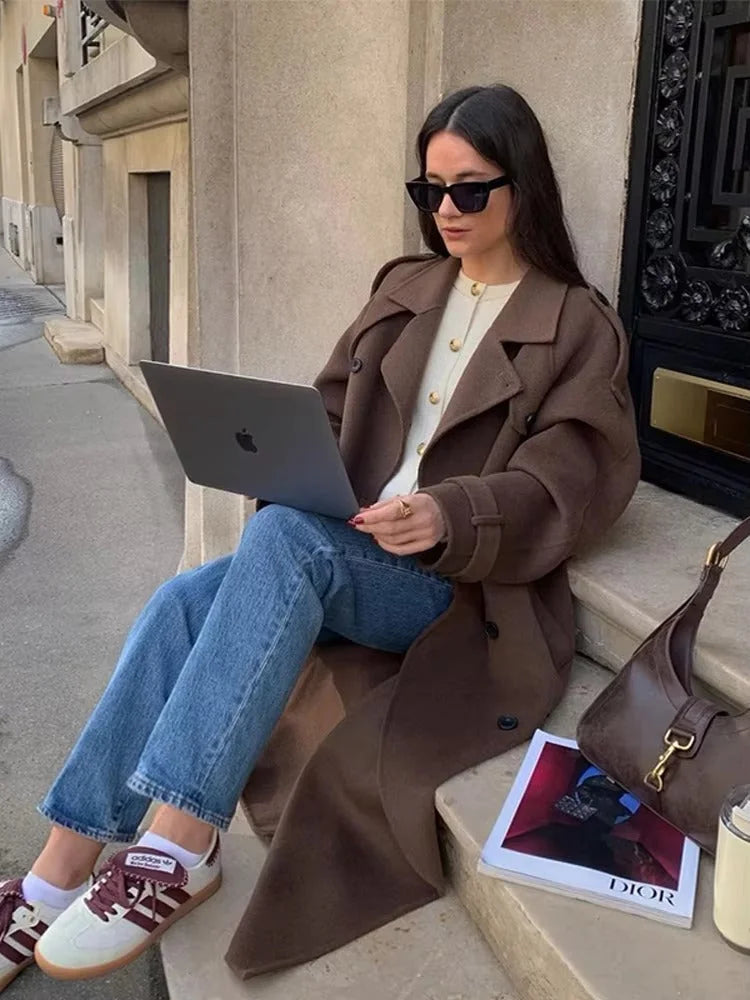 Wool Coat – Brown Belted Longline