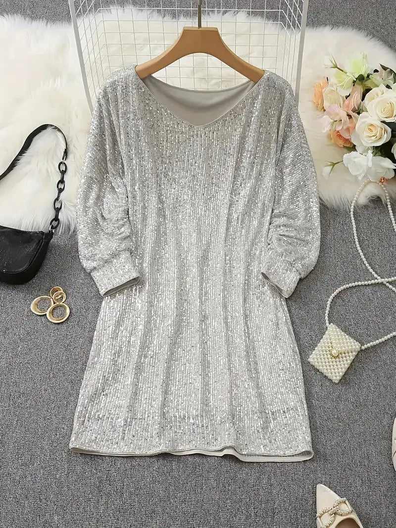Long Sleeve Sequin Party Dress