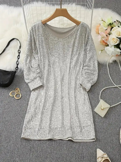 Long Sleeve Sequin Party Dress