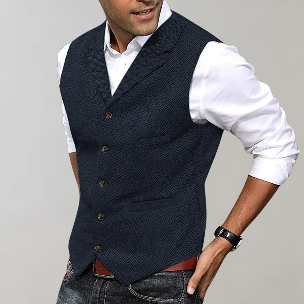 Men's Tweed Waistcoat Notch Lapel