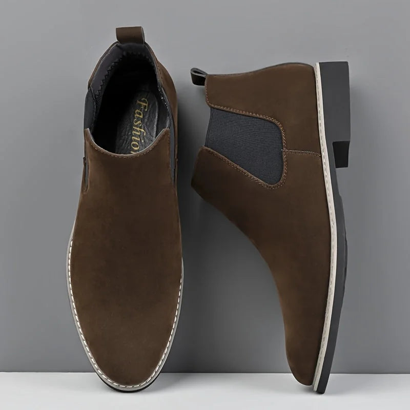 Men's Chelsea Boots – Black Suede-Look Slip-On