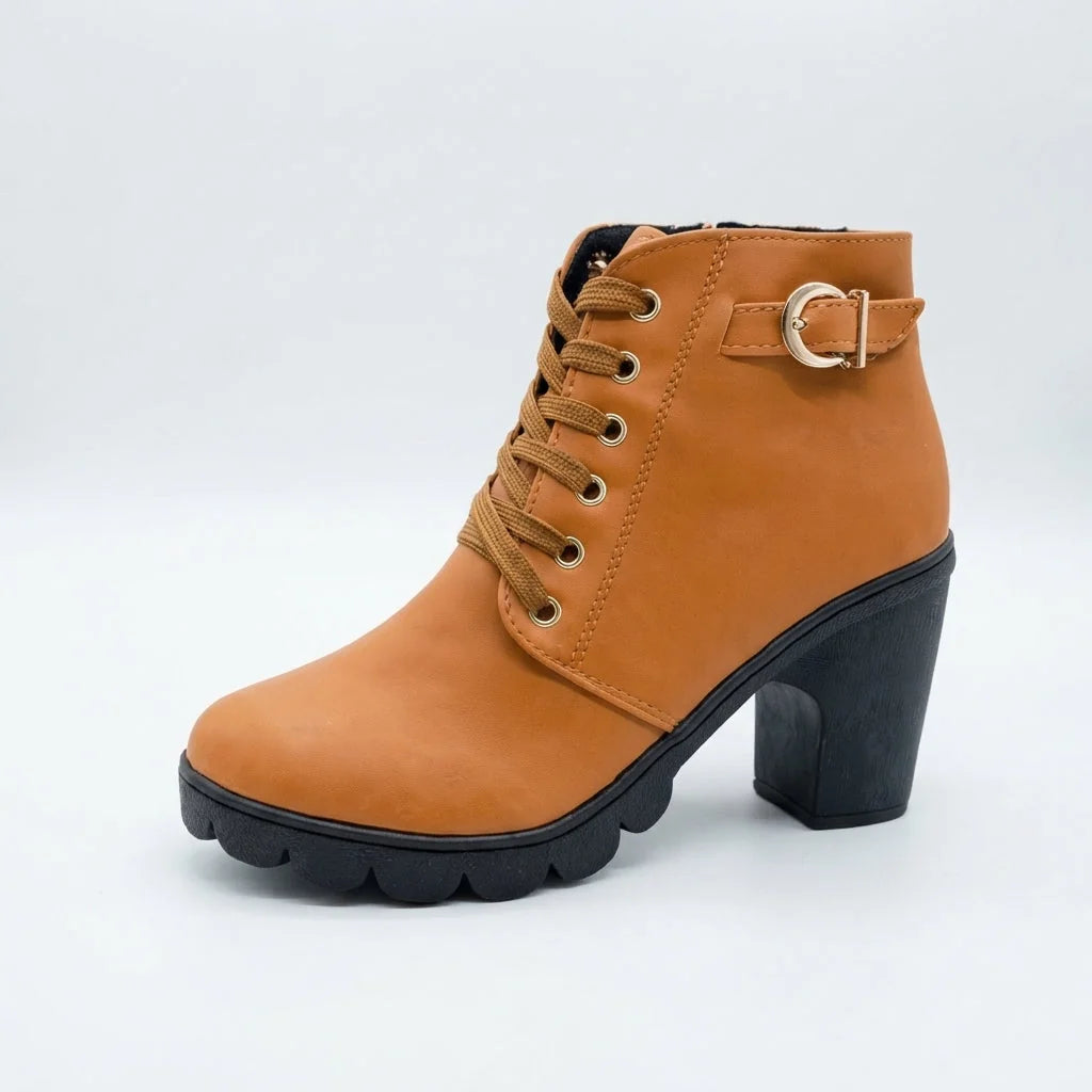 Sloan | Lace-Up Heeled Ankle Boots with Buckle