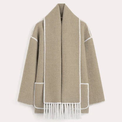 Women's Wrap Coat with Fringe Scarf