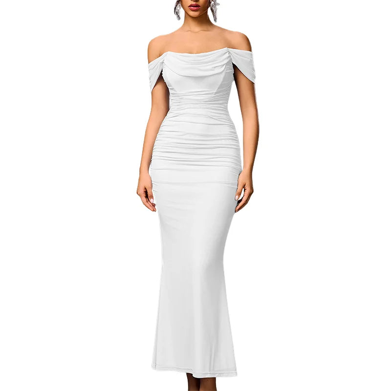 Off-Shoulder Ruched Maxi Formal Dress