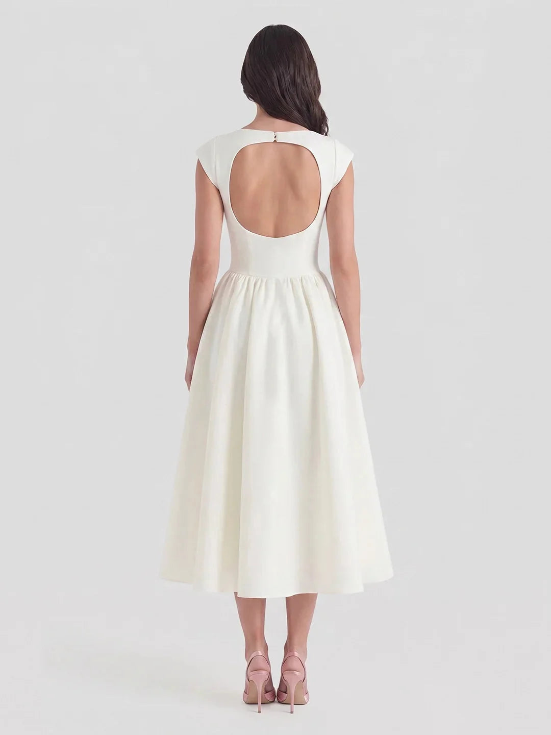 Hepburn | Satin Midi Dress Full Skirt