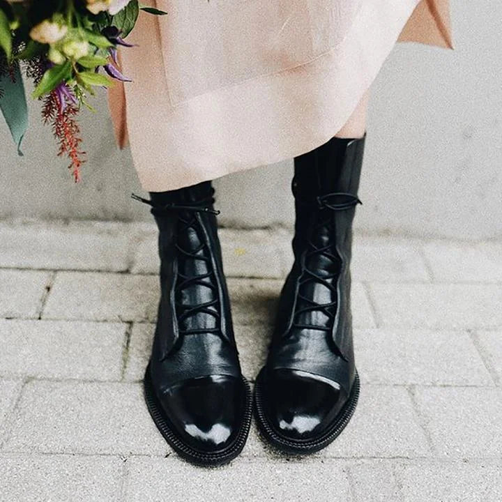 Lace-Up Cap Toe Combat Boots