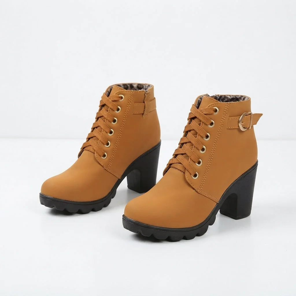 Sloan | Lace-Up Heeled Ankle Boots with Buckle