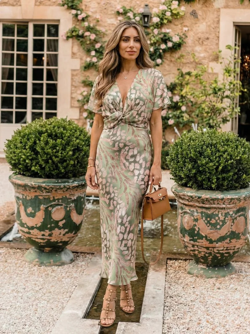 Artistic and Refined Abstract Print Midi Dress