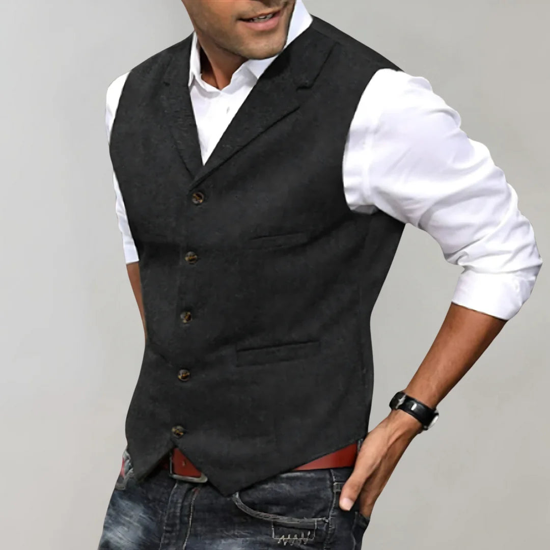 Men's Tweed Waistcoat Notch Lapel