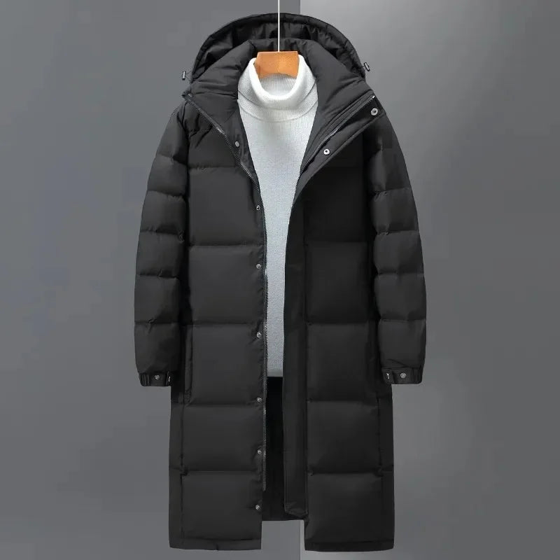 Men's Puffer Jacket – Black Longline Hooded