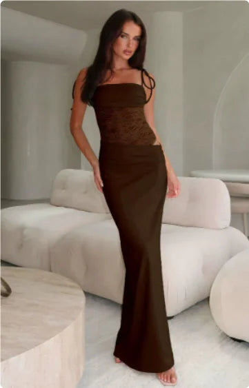 Lace Maxi Dress – Off-White Sleeveless Lace Panel