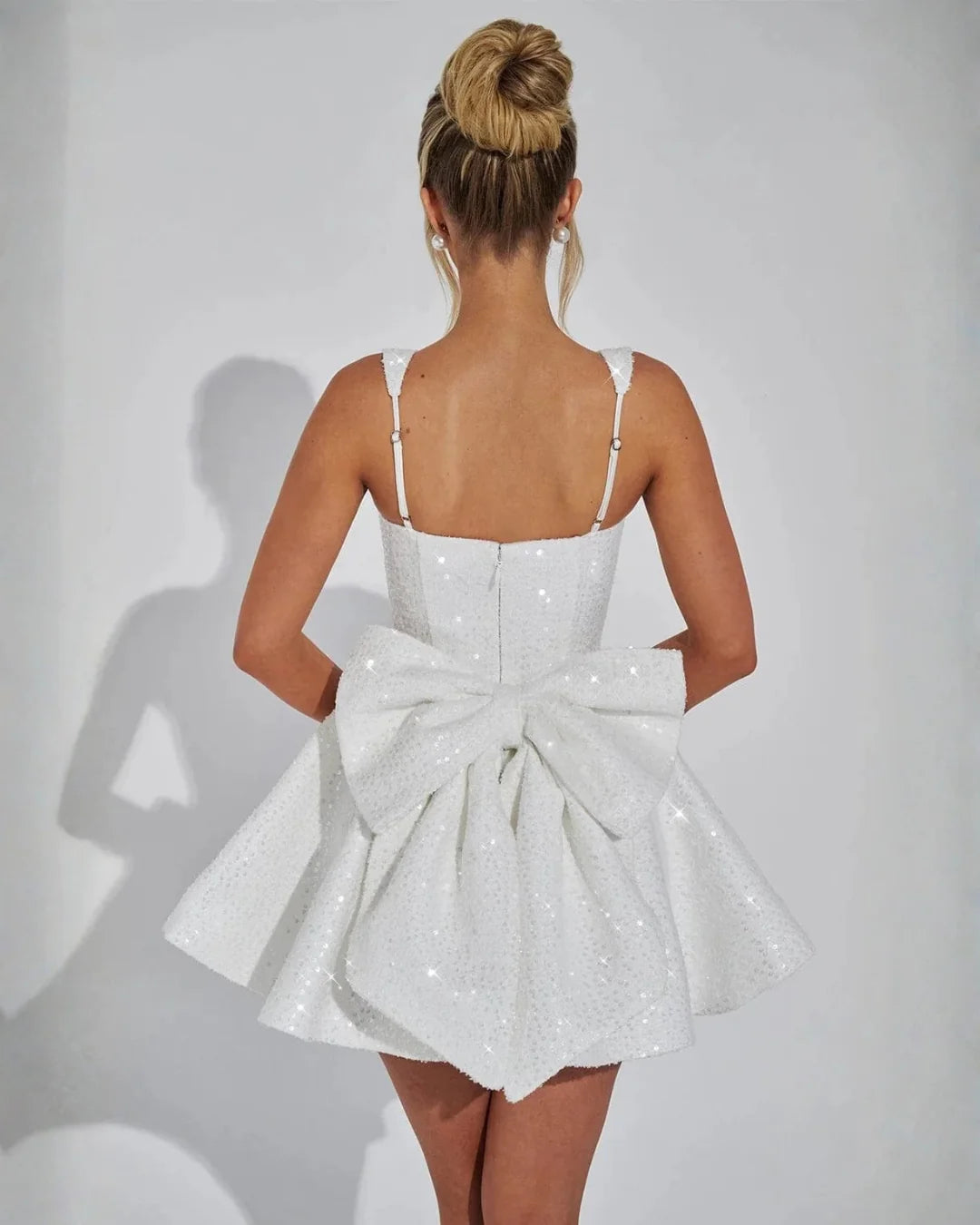 Coralie | Sequin Mini Dress Square Neck Bow