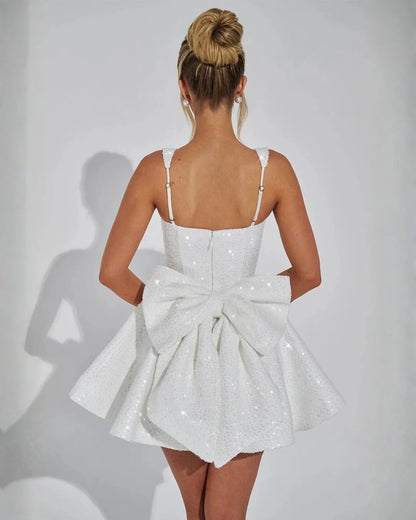 Coralie | Sequin Mini Dress Square Neck Bow