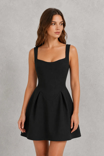 Corset Mini Dress – Wine Square Neck